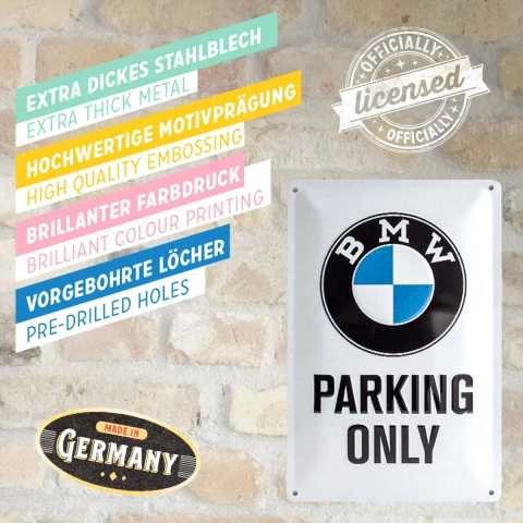 Placa metalica 20x30 BMW - Parking Only White - Parcare doar pentru BMW - pe alb [3]