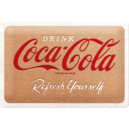 PLACI - Placa metalica 20x30 Coca-Cola - Cardboard Logo - Sigla pe fundal de carton