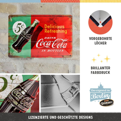 Placa metalica 20X30 Coca-Cola - Delicious Refreshing Green - Delicios si racoritor pe fundal verde [2]