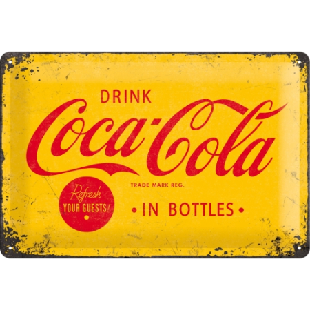 PLACI - Placa metalica 20X30 Coca-Cola - Logo Yellow - Sigla pe fundal Galben