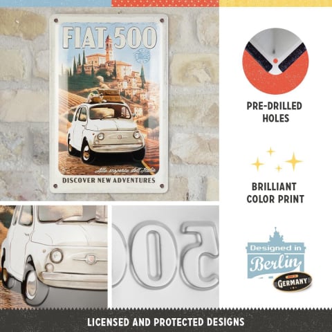 Placa metalica 20x30 Fiat 500 Discover New Adventures - Descopera Aventuri Noi [2]
