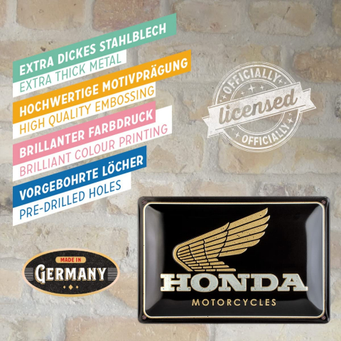 Placa metalica 20x30 Honda MC - Motorcycles Gold - Sigla Honda Moto pe auriu [3]
