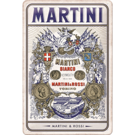 PLACI - Placa metalica 20x30 Martini - Bianco Vermouth Label - Logo Martini Alb din Vermouth