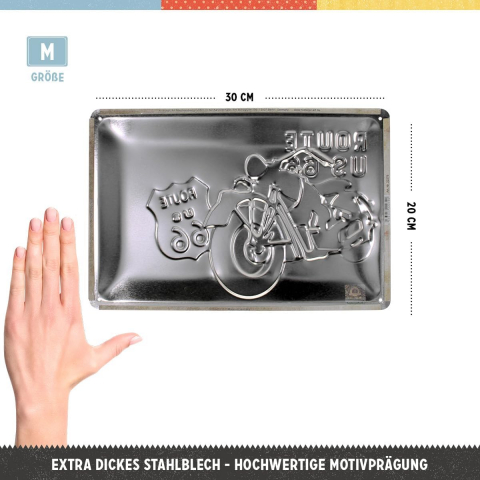 Placa metalica 20x30 Route 66 Bike Map - Soseaua 66 - Motocicleta si Harta [1]