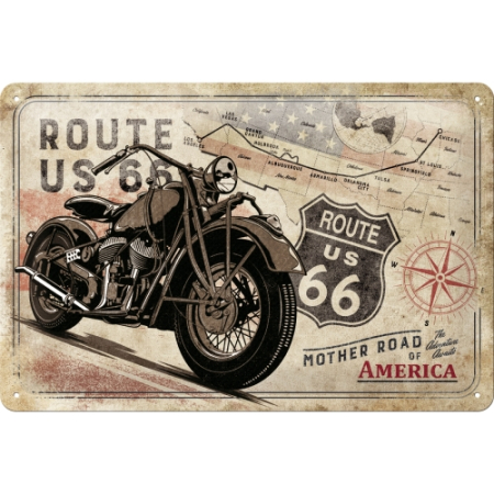PLACI - Placa metalica 20x30 Route 66 Bike Map - Soseaua 66 - Motocicleta si Harta