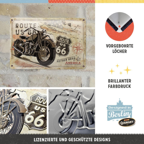 Placa metalica 20x30 Route 66 Bike Map - Soseaua 66 - Motocicleta si Harta [2]