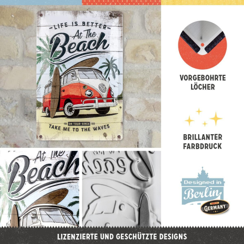Placa metalica 20x30 Volkswagen Bulli Beach - Plaja [2]