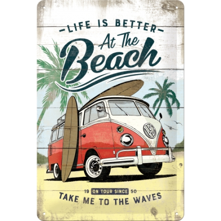 PLACI - Placa metalica 20x30 Volkswagen Bulli Beach - Plaja