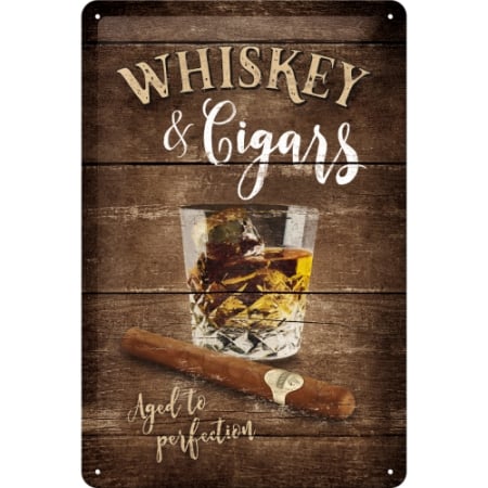 PLACI - Placa metalica 20X30 Whiskey & Cigars - Whiskey si Trabucuri