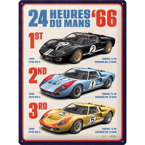 PLACI - Placa metalica 30x40 24h Le Mans - 1966 - Ford GT40 Winners