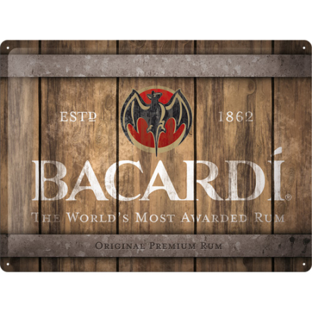 PLACI - Placa metalica 30x40 Bacardi - Wood Barrel Logo - Logo Butoi de lemn