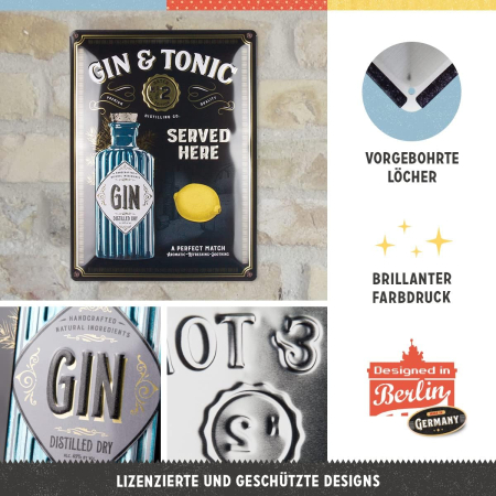 Placa metalica 30x40 Gin & Tonic Gold - Gin Tonic Rece [2]