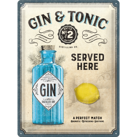 Placa metalica 30x40 Gin & Tonic Served Here - Gin Tonic servit Aici