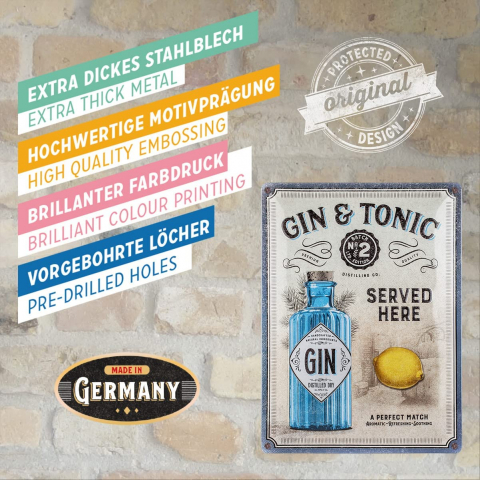Placa metalica 30x40 Gin & Tonic Served Here - Gin Tonic servit Aici [3]