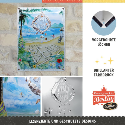 Placa metalica 30x40 Happiness is a day at the beach - Bucuria mersului la plaja [1]
