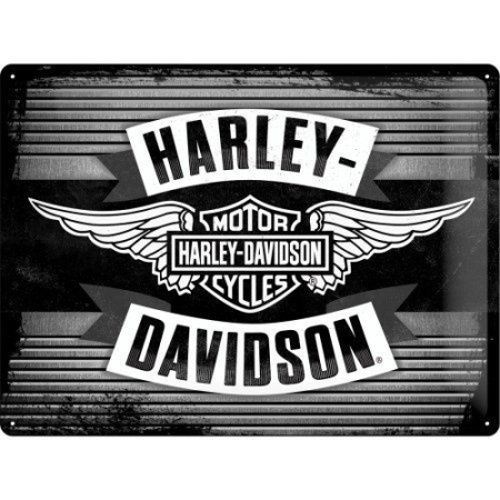 PLACI - Placa metalica 30X40 Harley-Davidson-Wings Logo Metal - Logo Inaripat Argintiu