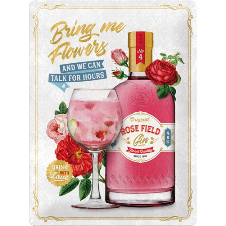 Placa metalica 30X40 Pink Gin Flowers - Gin roz cu Flori