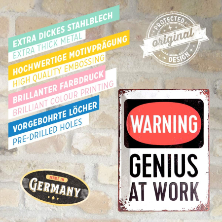 Placa metalica 30X40 Warning GENIUS at work - Avertisment: Geniu la Munca [3]