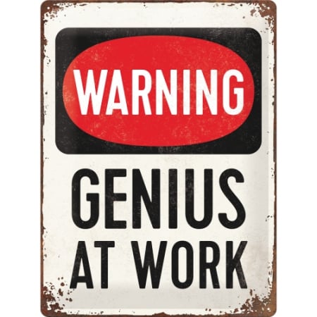 PLACI - Placa metalica 30X40 Warning GENIUS at work - Avertisment: Geniu la Munca