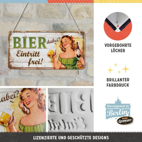 Placa metalica cu snur 10x20 Bier dabei Eintritt frei - Bere Gratuita [4]