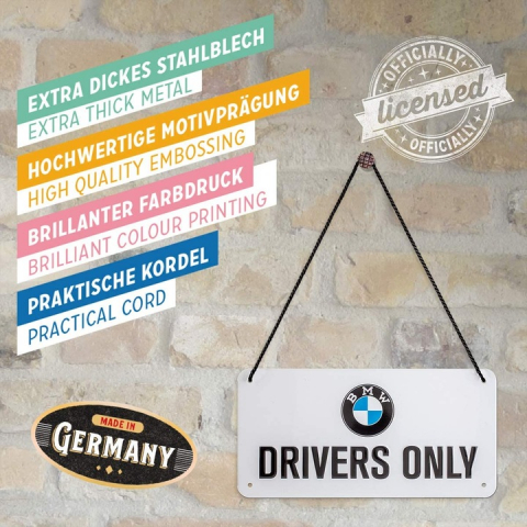 Placa metalica cu snur 10x20 BMW Drivers Only - Doar pentru soferi de BMW [2]