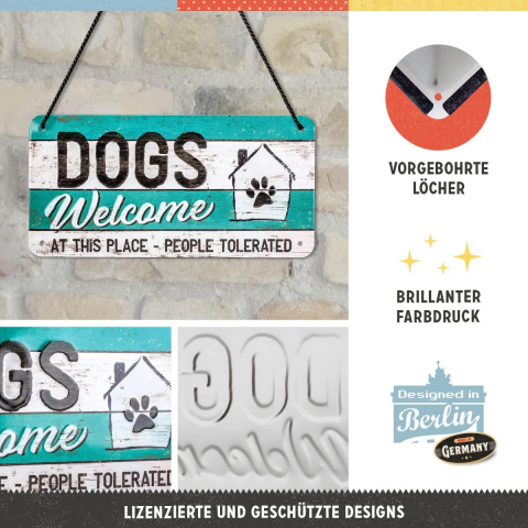 Placa metalica cu snur 10x20 Dogs welcome - Catei sunt bineveniti [3]