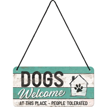 Placa metalica cu snur 10x20 Dogs welcome - Catei sunt bineveniti [1]