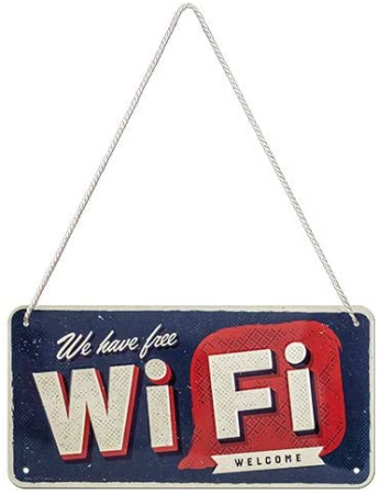 PLACI - Placa metalica cu snur 10x20 Free Wi-Fi - WiFi Gratuit
