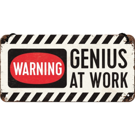 PLACI - Placa metalica cu snur 10x20 Genius at work - Geniu la Munca
