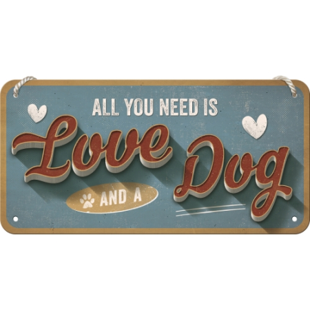 PLACI - Placa metalica cu snur 10x20 Love Dog - Dragoste si Catei