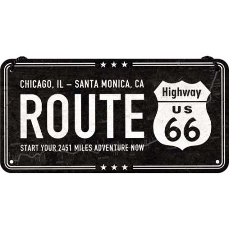 PLACI - Placa metalica cu snur 10x20 Route 66 - Soseaua 66