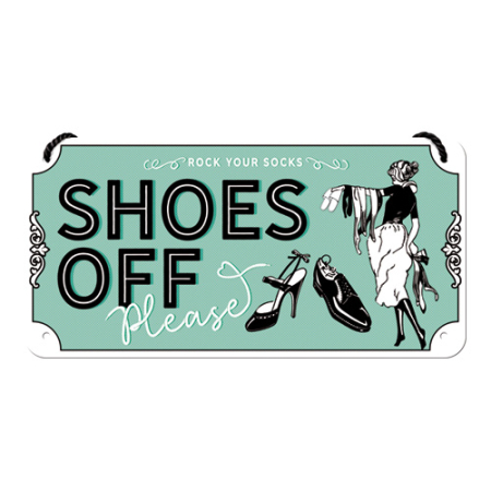 Placa metalica cu snur 10x20 Shoes Off - Va rugam sa va descaltati [1]