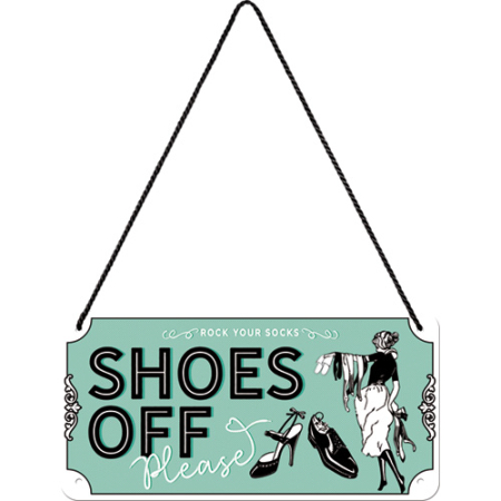 PLACI - Placa metalica cu snur 10x20 Shoes Off - Va rugam sa va descaltati