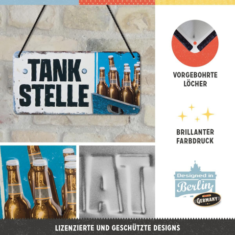 Placa metalica cu snur 10x20 Tankstelle Bier - Bere de la Benzinarie [4]