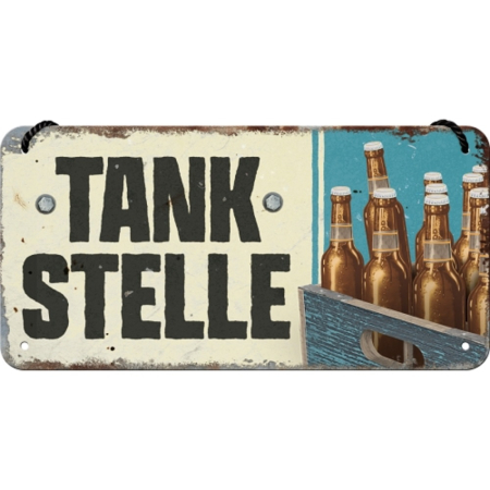Placa metalica cu snur 10x20 Tankstelle Bier - Bere de la Benzinarie