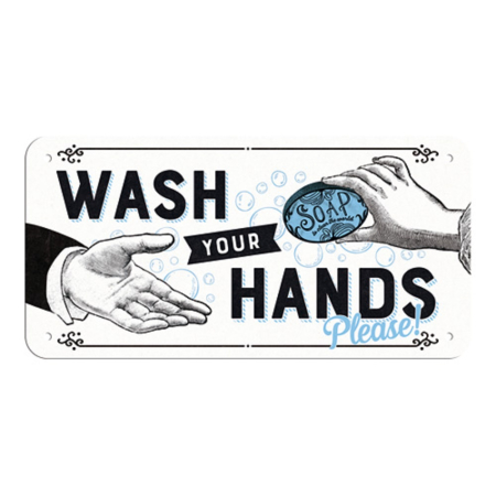 Placa metalica cu snur 10x20 Wash Your Hands - Spalati-va pe Maini [2]
