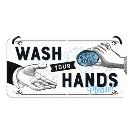 PLACI - Placa metalica cu snur 10x20 Wash Your Hands - Spalati-va pe Maini