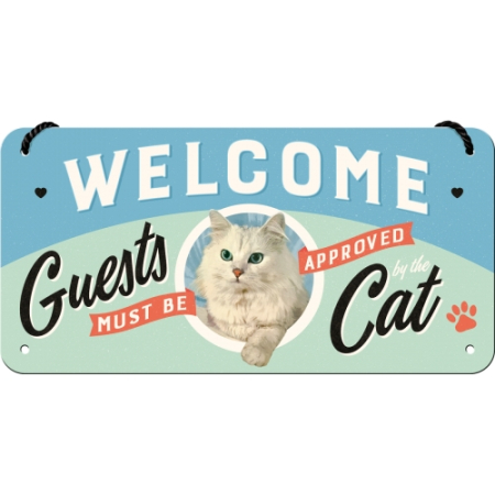 PLACI - Placa metalica cu snur 10x20 Welcome Cat - Pisica Primitoare