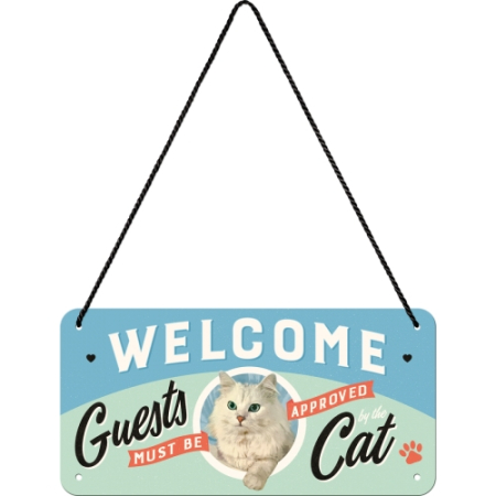 Placa metalica cu snur 10x20 Welcome Cat - Pisica Primitoare [1]