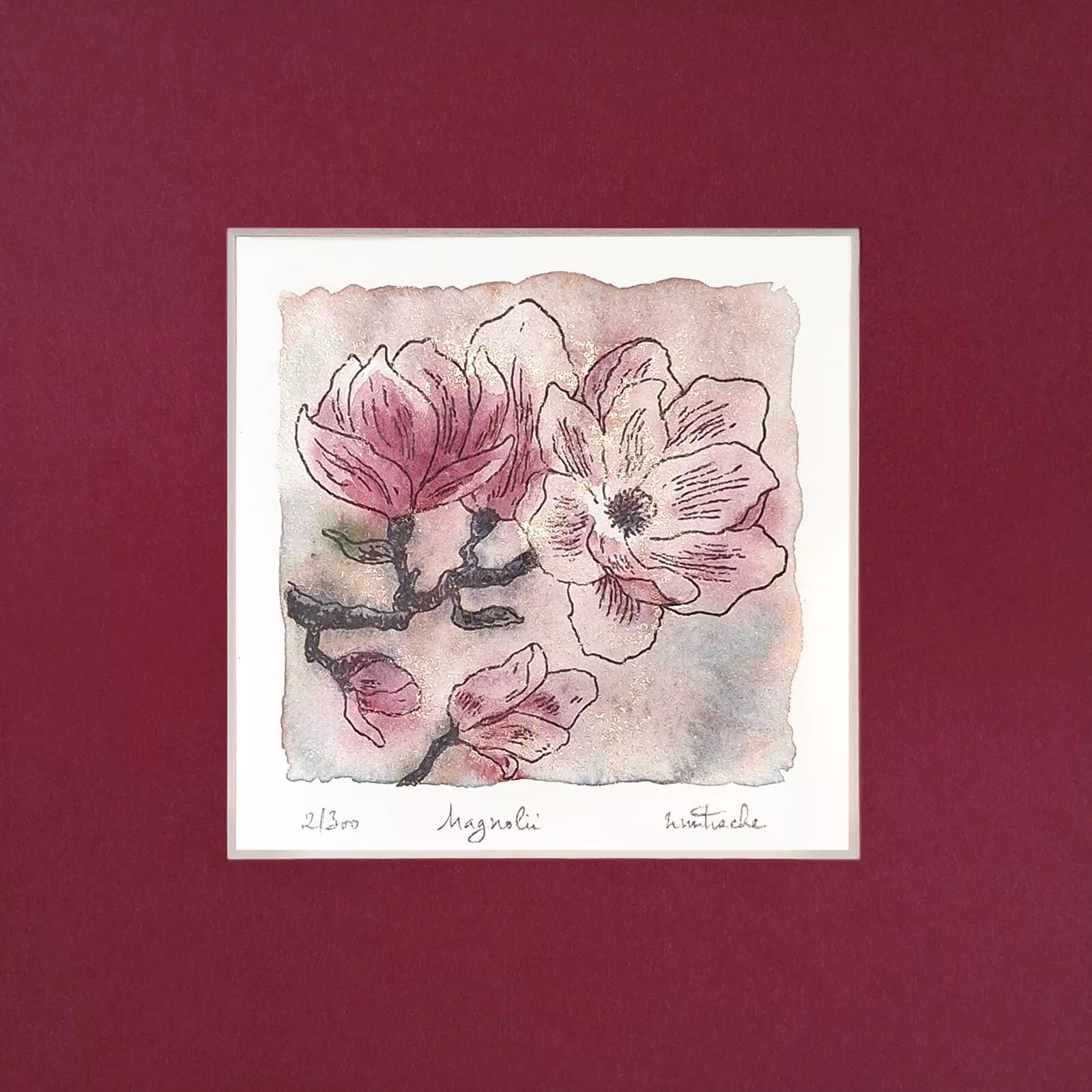 Acuarelă cu Magnolii roz [3]