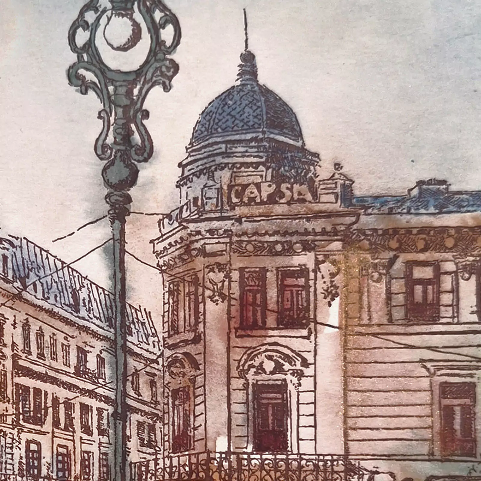 Casa Capșa - gravură și acuarelă [4]