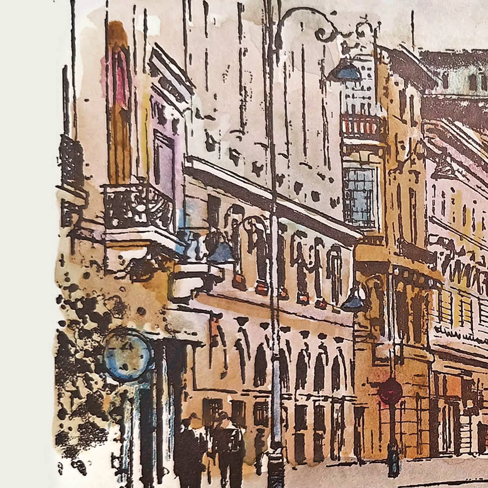 Calea Victoriei - gravură și acuarelă [3]