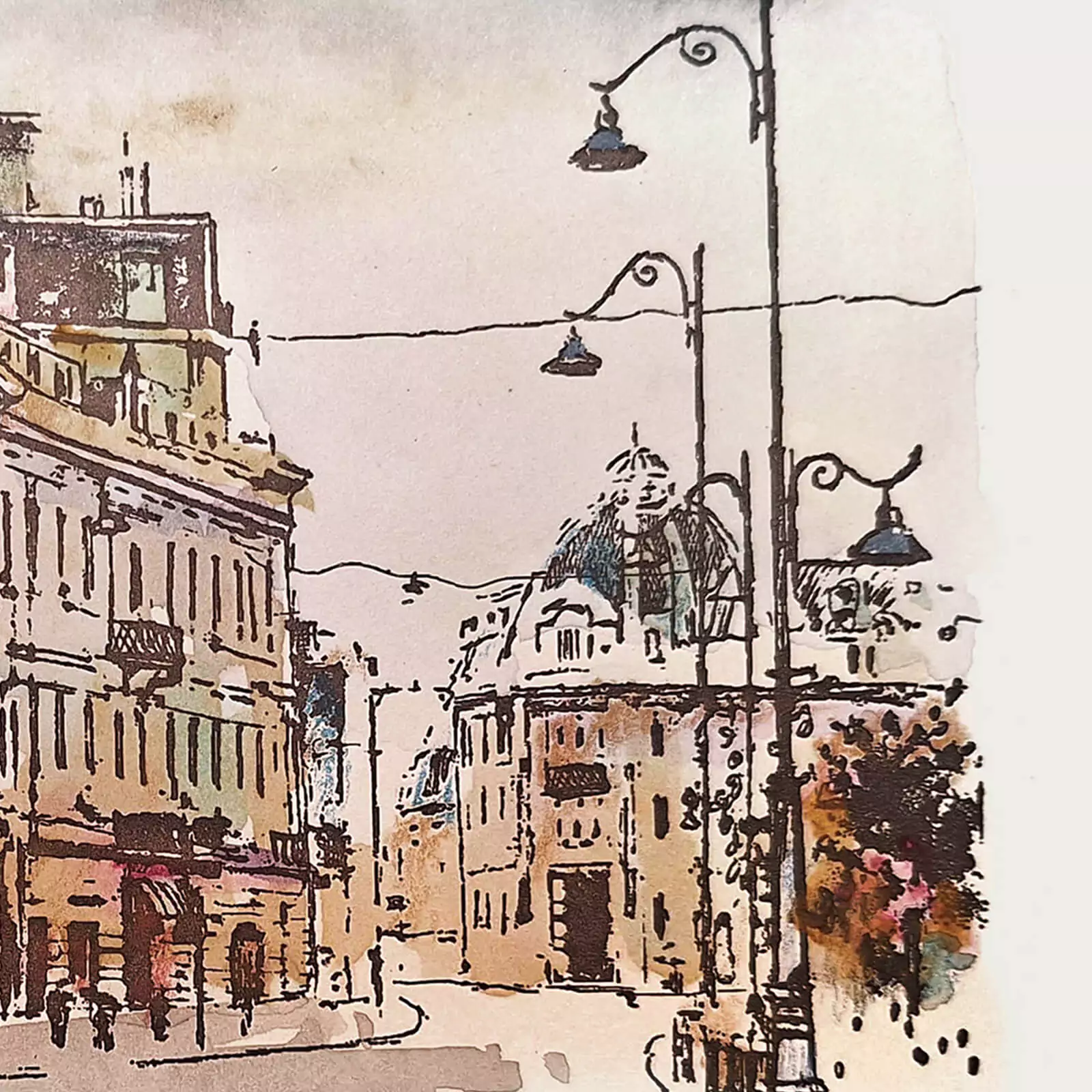 Calea Victoriei - gravură și acuarelă [4]