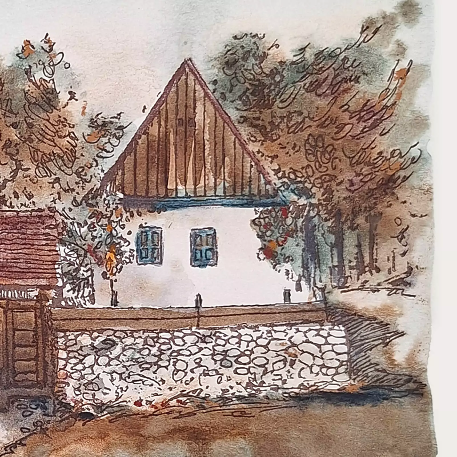 Gravură casă tradițională românească [4]