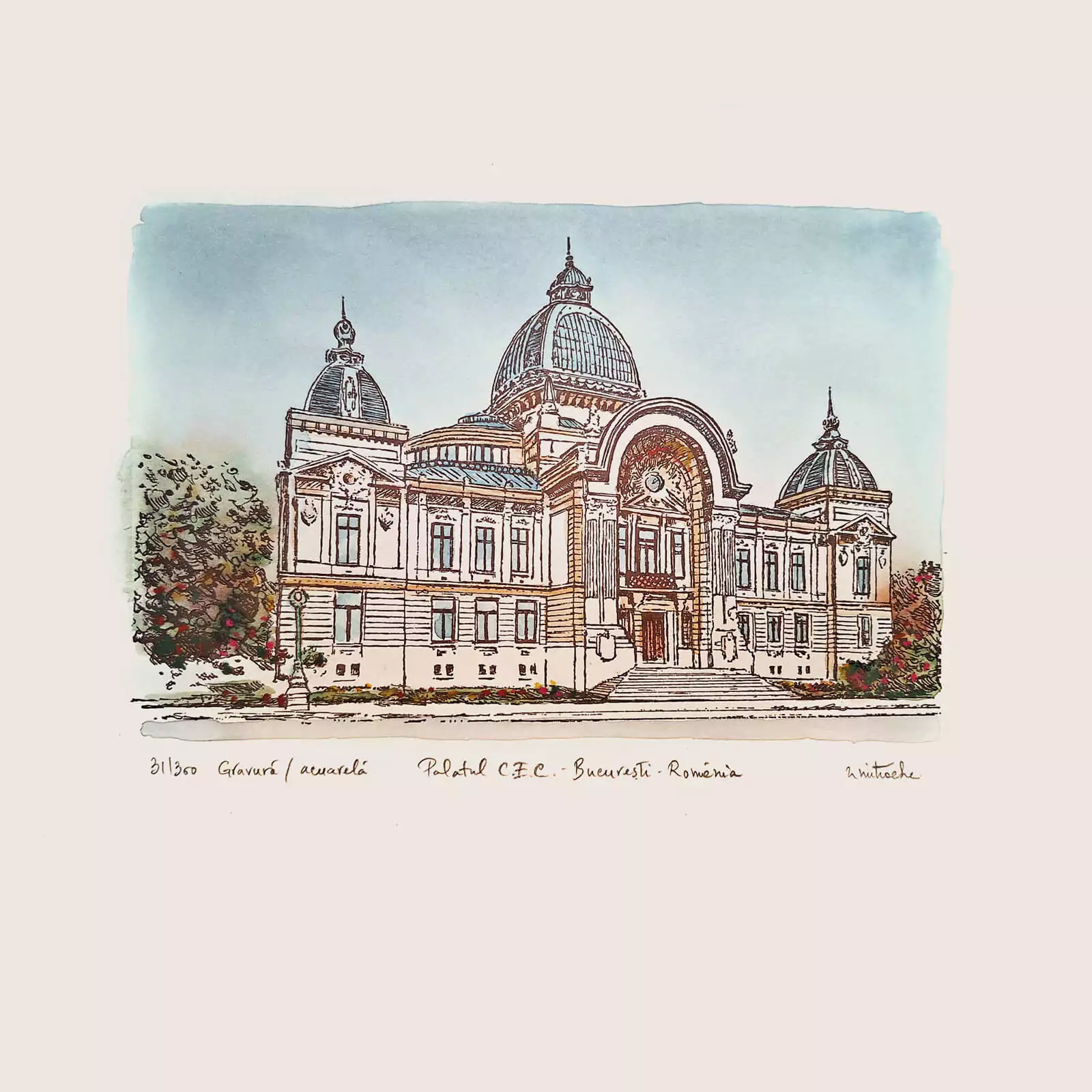 Palatul C.E.C. București - gravură [2]