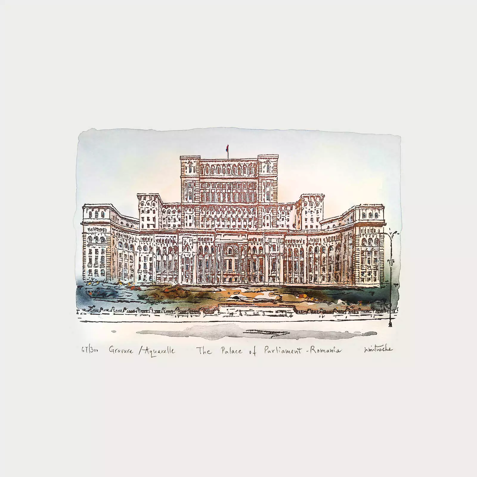 Palatul Parlamentului - gravură și acuarelă [2]