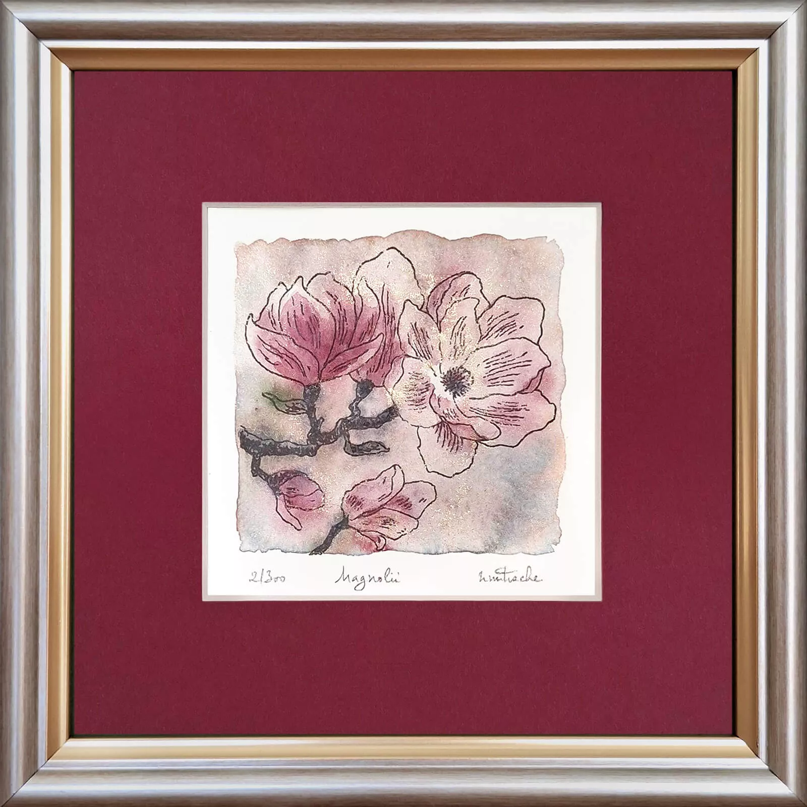 Acuarele cu Flori - Acuarelă cu Magnolii roz