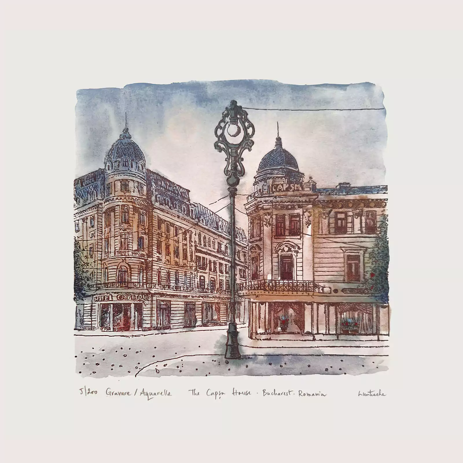 Casa Capșa - gravură și acuarelă [1]