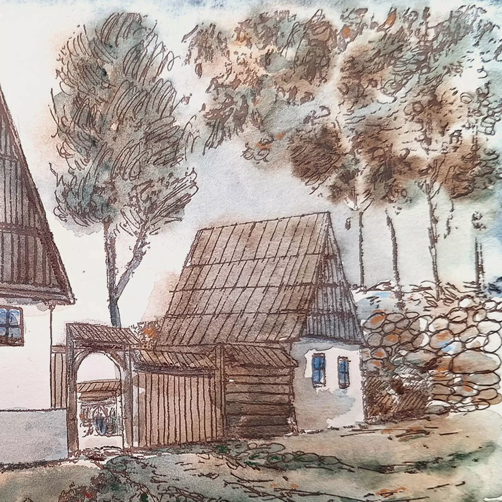 Gravură casă tradițională din Sibiu [3]