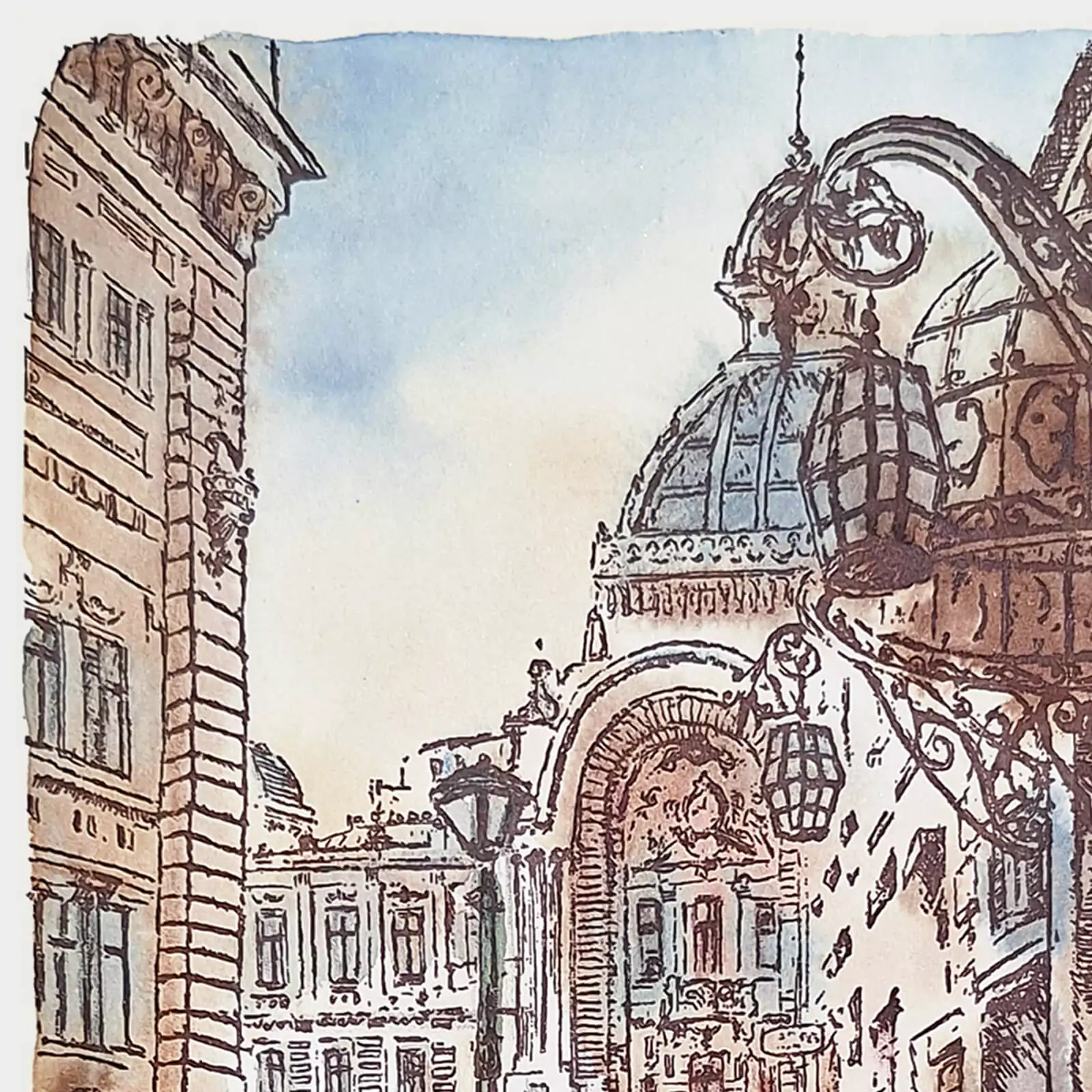 Strada Stavropoleos - gravură și acuarelă [2]